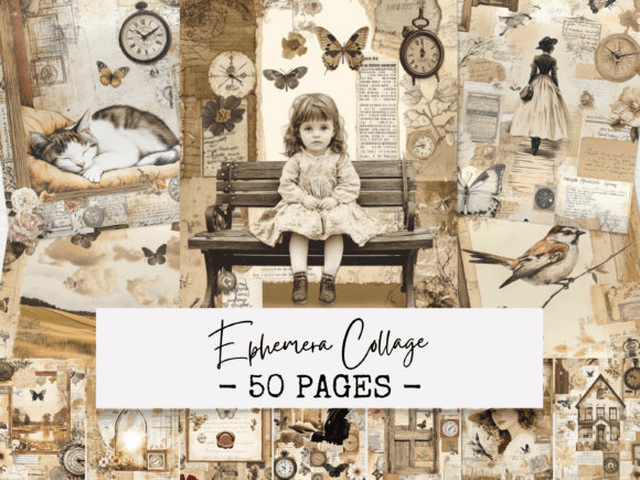 Download Vintage Ephemera Collage Pages - Premium Resources